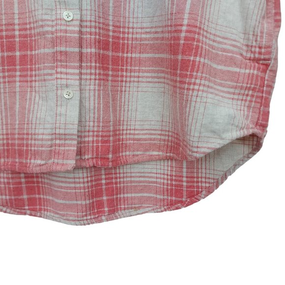 Madewell Flannel Shirt Womens XXS Pink Beige Cozy Plaid Oversized Long Sleeve - Picture 4 of 11
